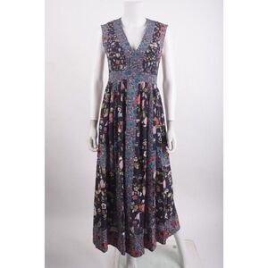 Rebecca Taylor Womans Midi Dress Size 0 Navy Blue Multicolor Floral Silk NWT 595